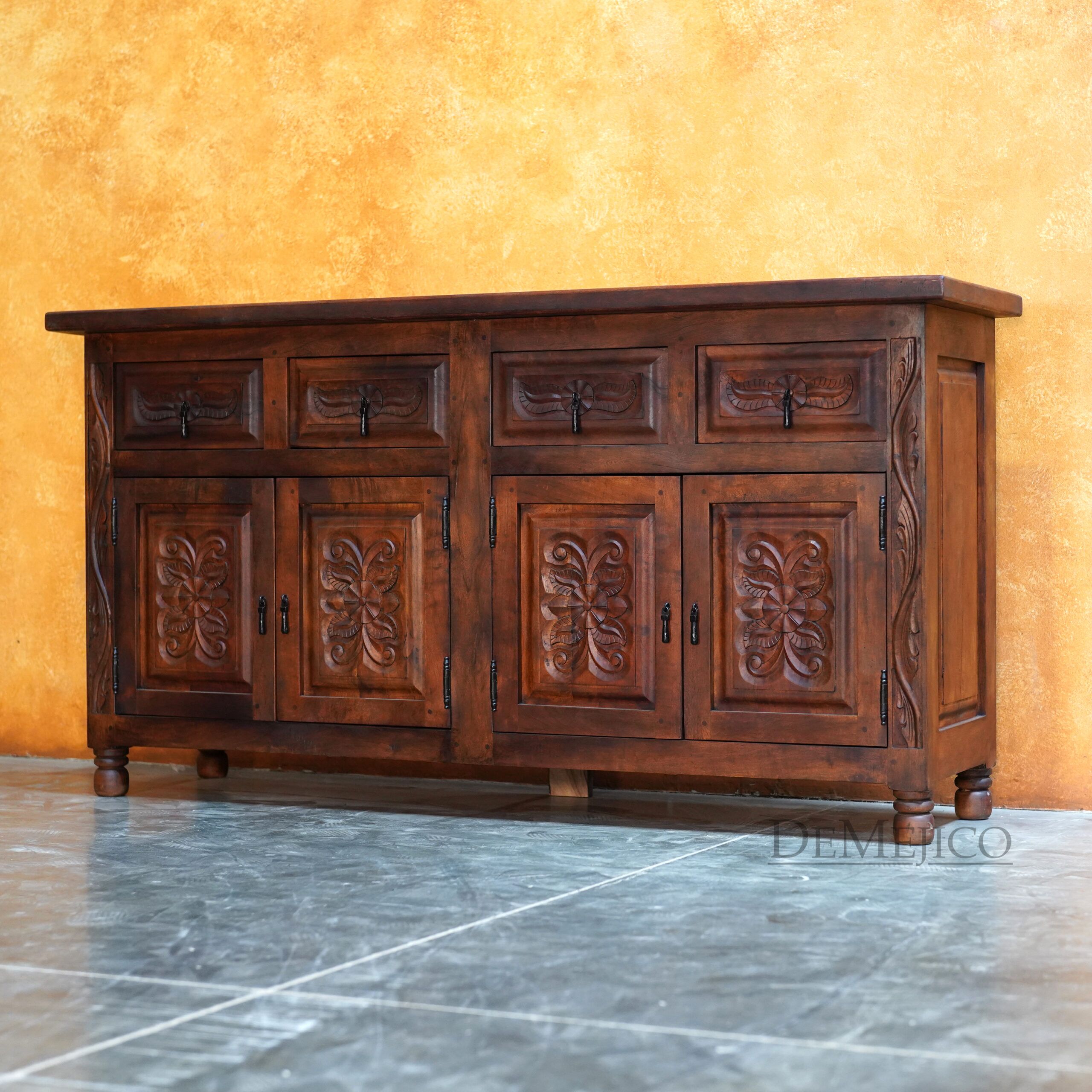 Comoda Miramar, Spanish Colonial Buffet, Spanish Carved Buffet -Demejico