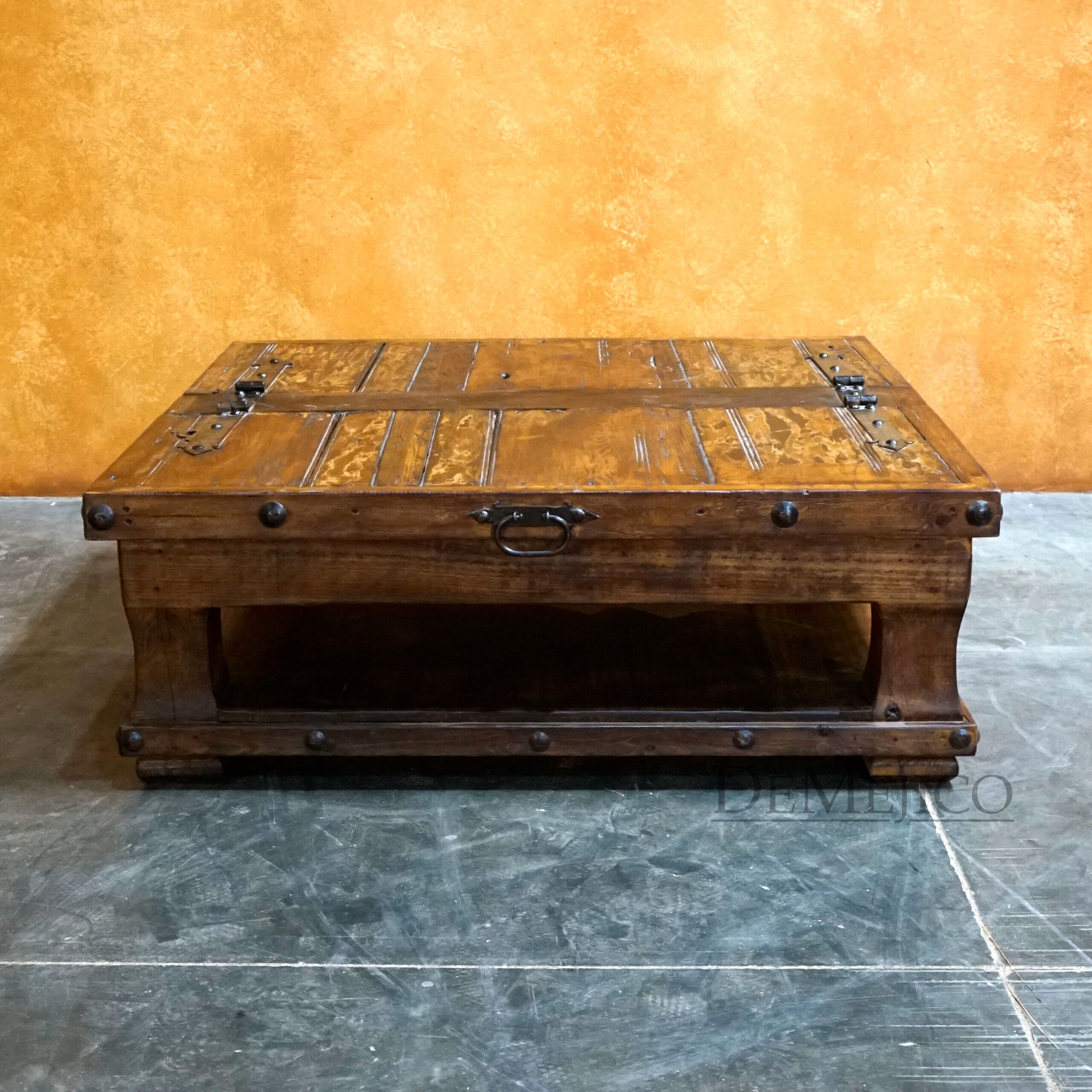 Square Escondido Old Door Coffee Table, Rustic Coffee Table - Demejico
