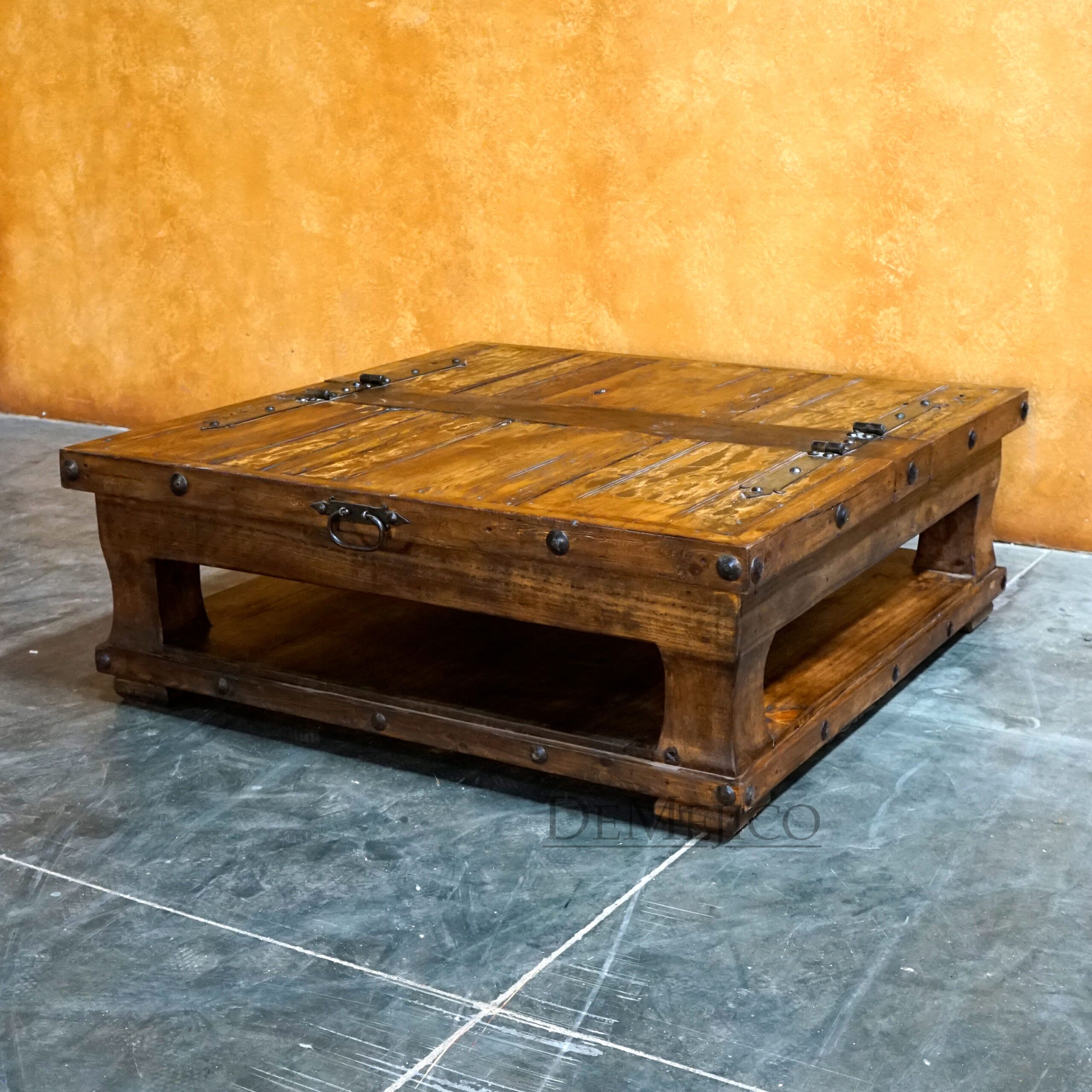 Square Escondido Old Door Coffee Table, Rustic Coffee Table - Demejico
