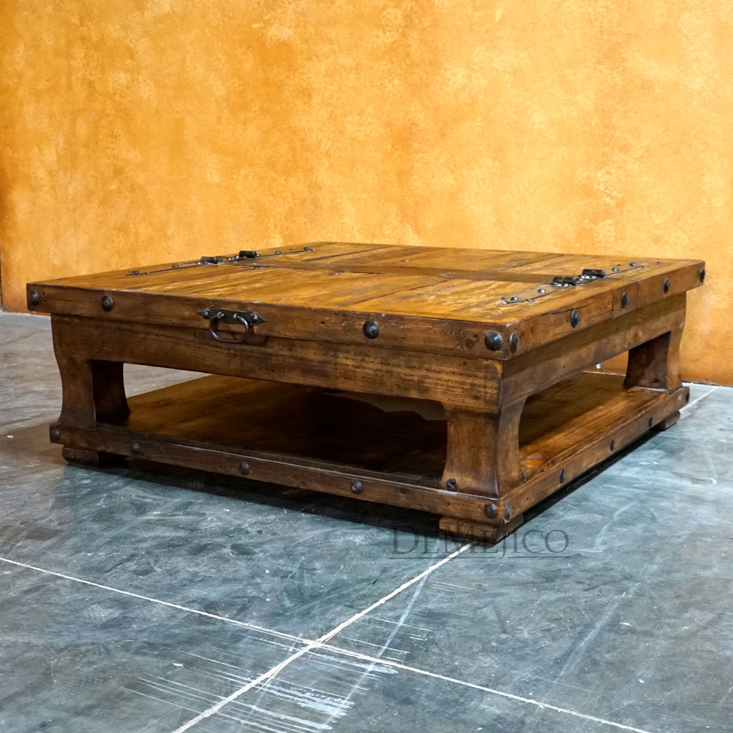 Square Escondido Old Door Coffee Table, Rustic Coffee Table - Demejico