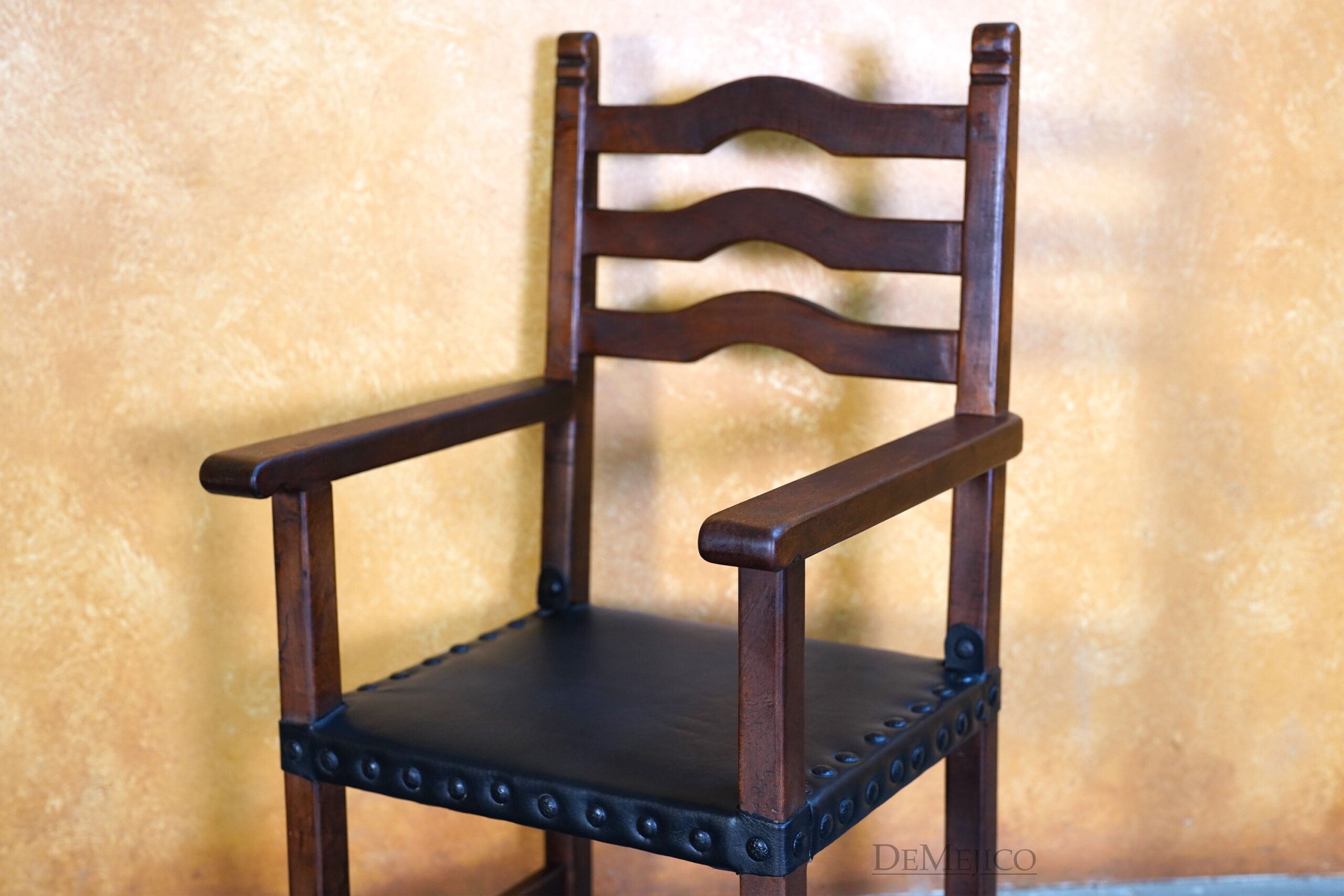 Silla Teco Leather with Amrs, Spanish Wood Ladder Chair - Demejico