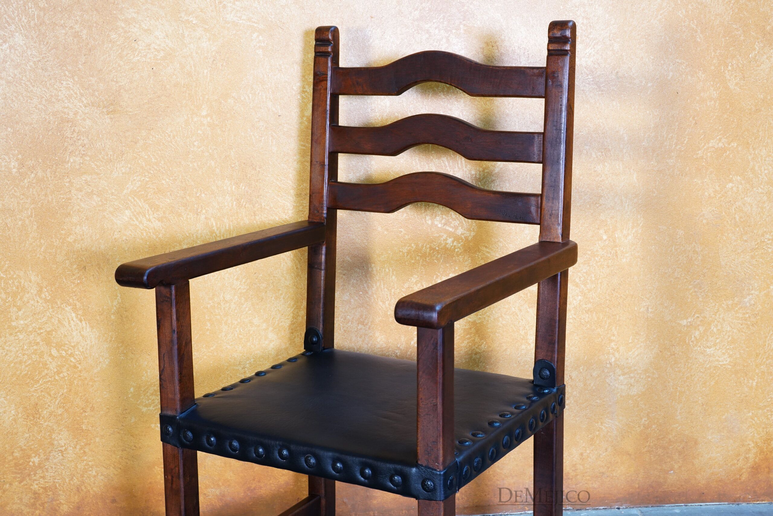 Silla Teco Leather with Amrs, Spanish Wood Ladder Chair - Demejico