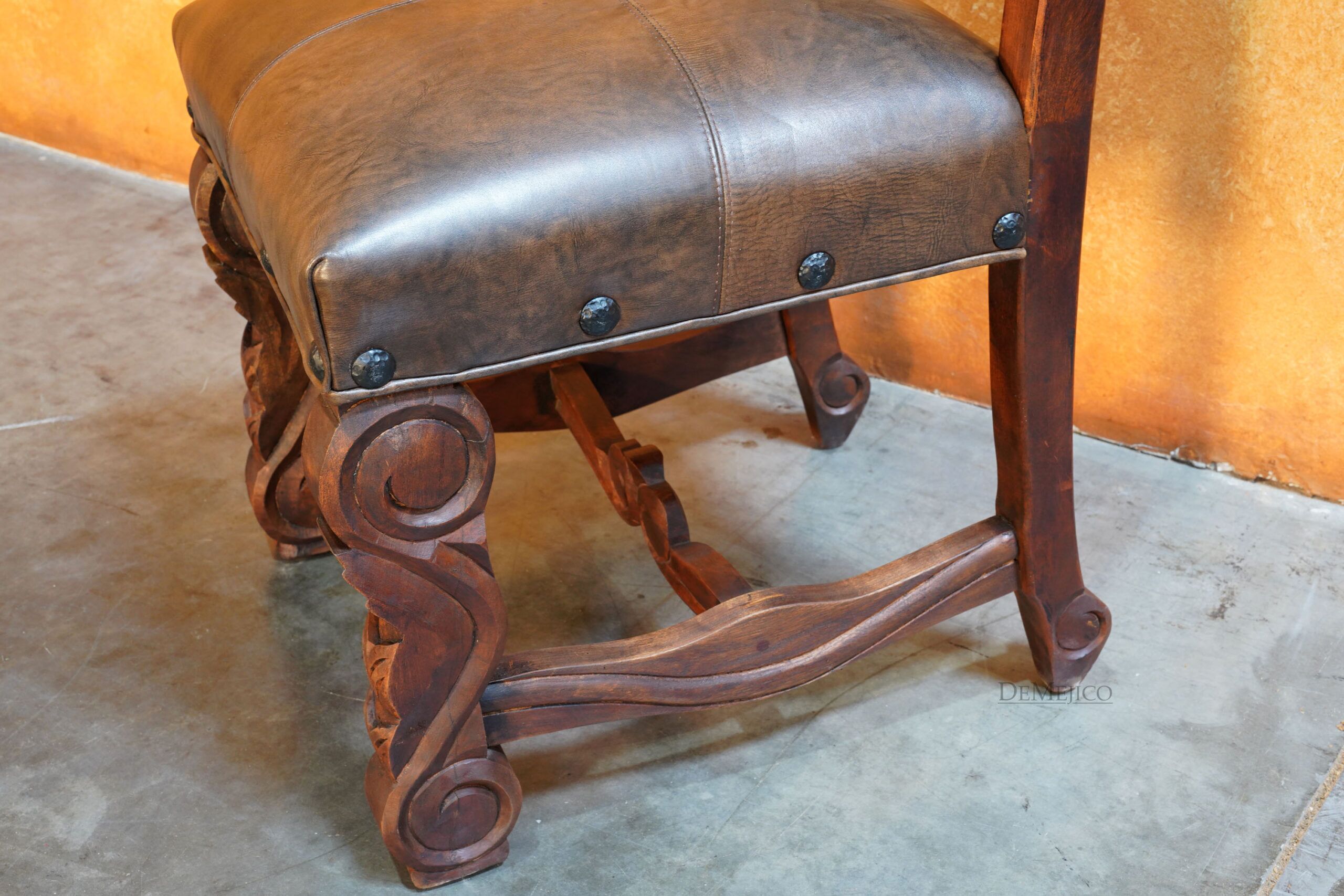 Hoja Carved Chair, Tooled Leather Chair - Demejico