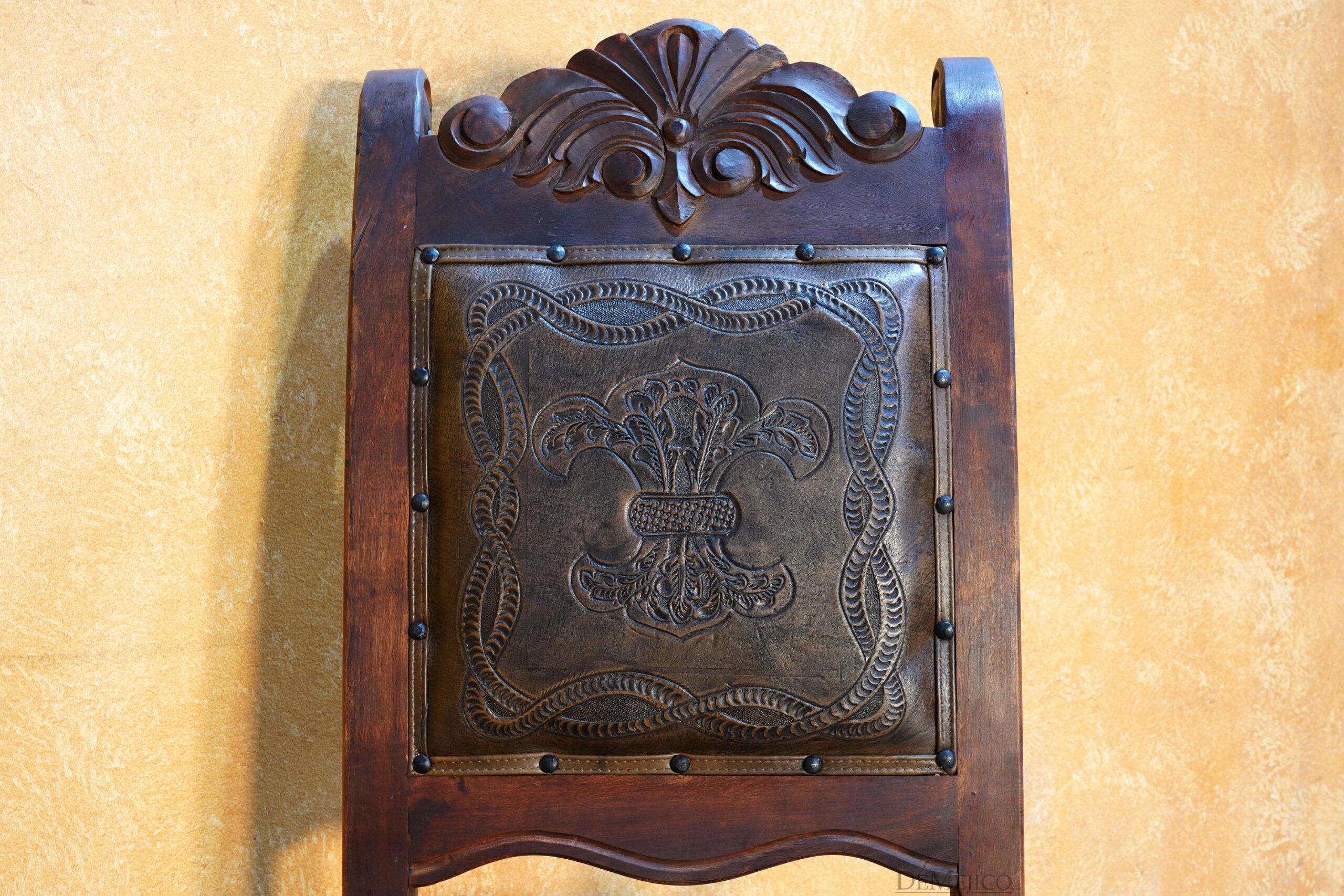 Hoja Carved Chair, Tooled Leather Chair - Demejico