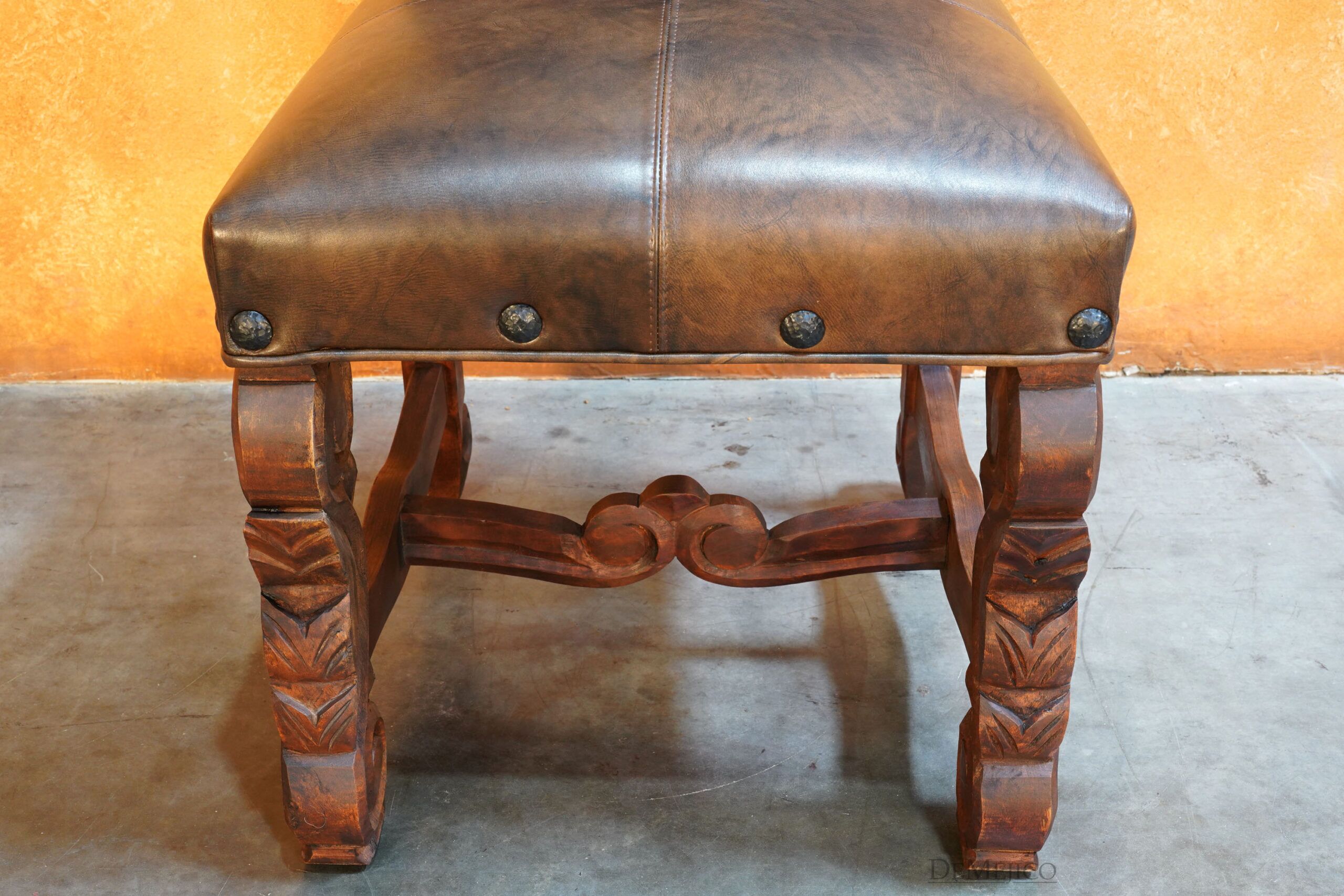 Hoja Carved Chair, Tooled Leather Chair - Demejico