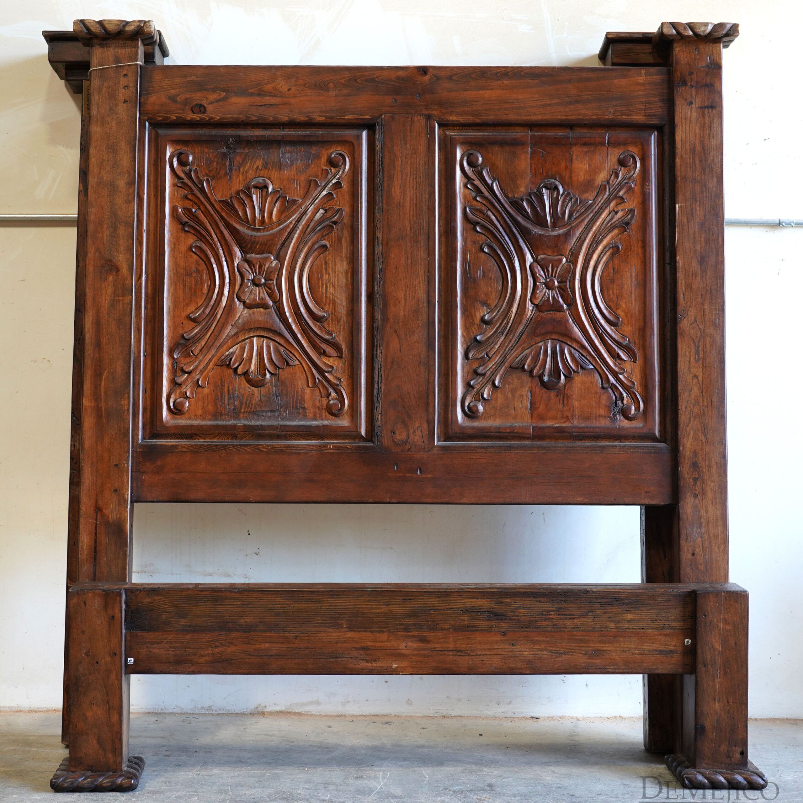 Old Wood Luis Quince Bed, Colonial Headboard - Demejico