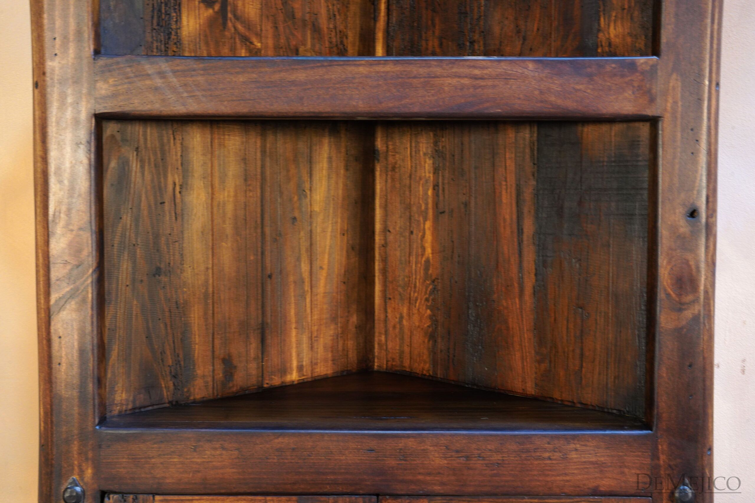 Alamo Corner Bookcase with Doors, Old Wood Bookcase - Demejico
