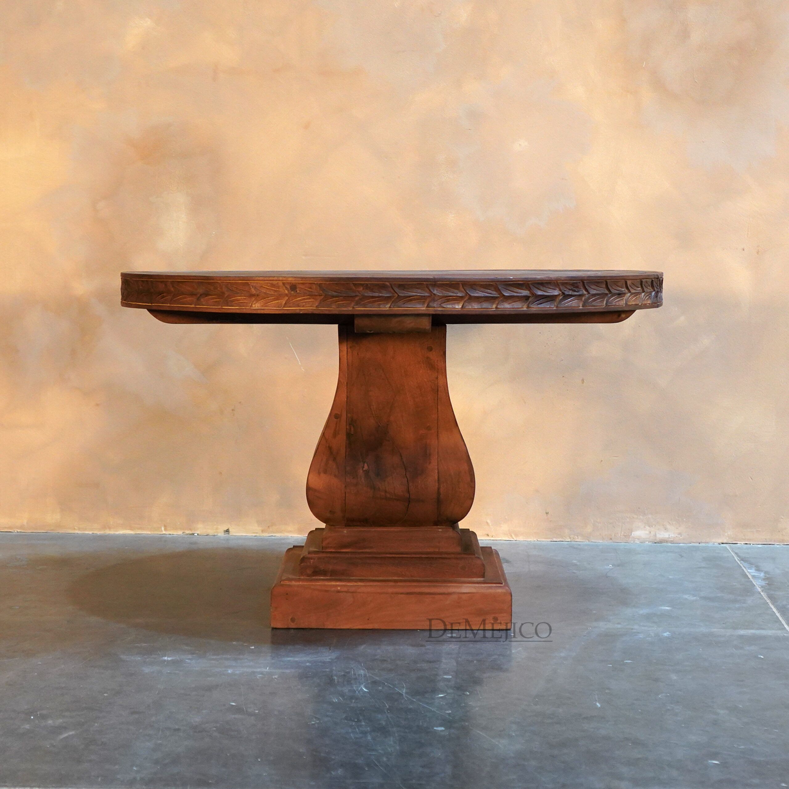 Kitchen Table Hoja, Round Spanish Dining Table, Carved Dining Table