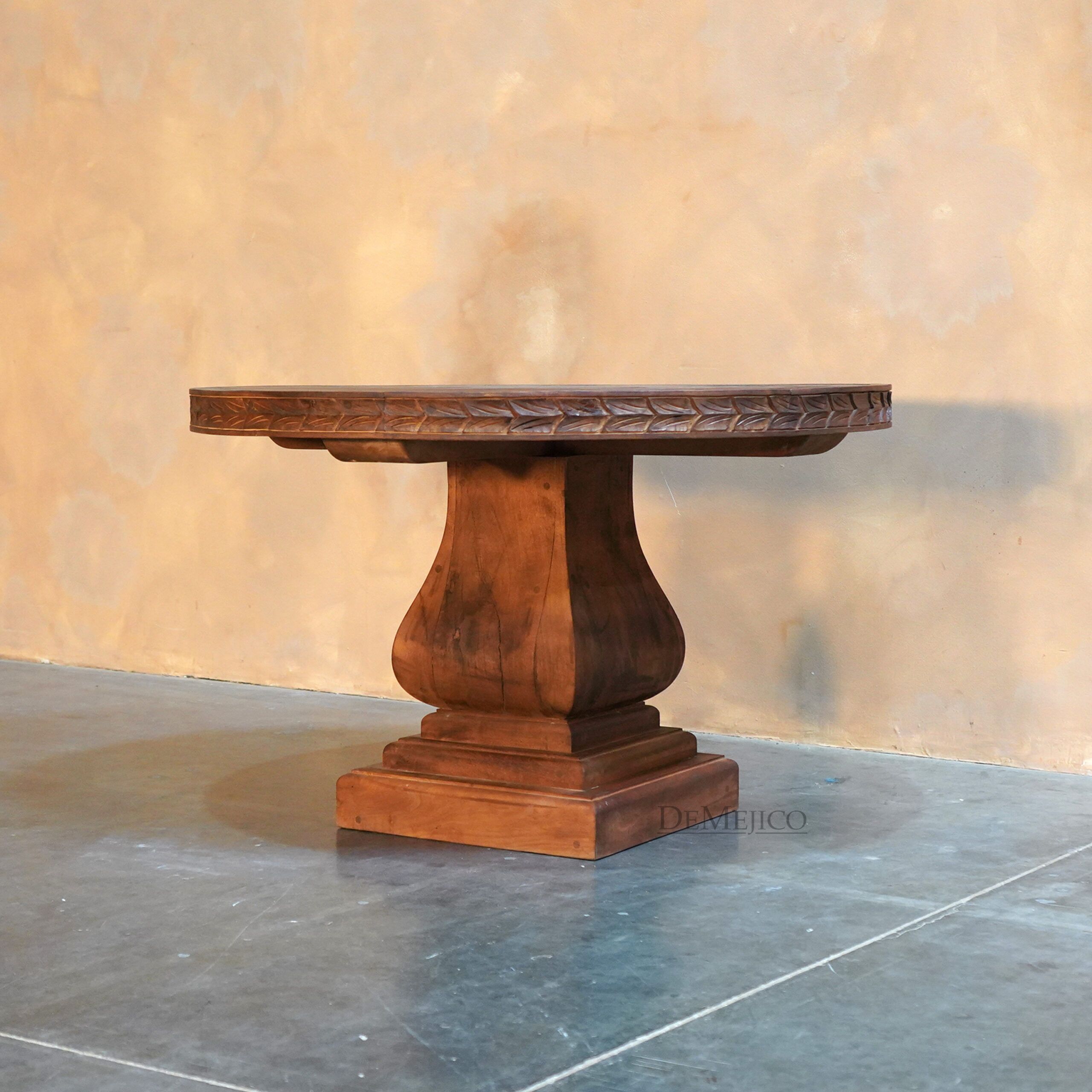 Kitchen Table Hoja, Round Spanish Dining Table, Carved Dining Table