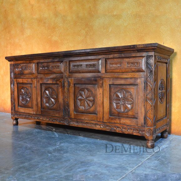Medallon Buffet, Spanish Colonial Buffet, Spanish Carved Buffet