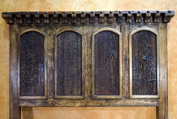 Old Wood Chapital Bed, Old Wood Bed, Tall Headboard