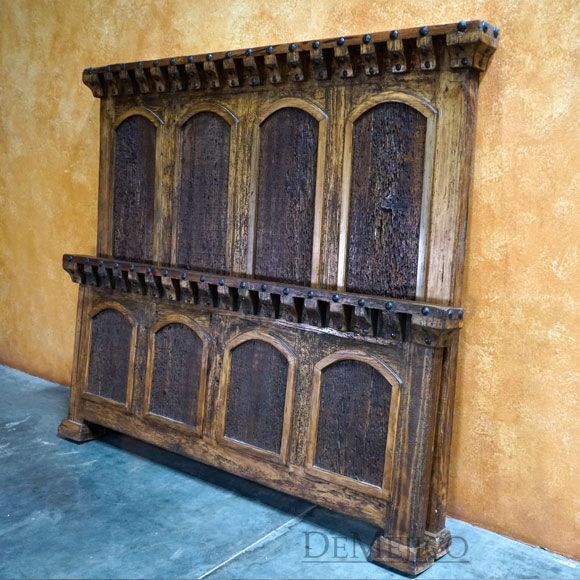 Old Wood Chapital Bed, Old Wood Bed, Tall Headboard