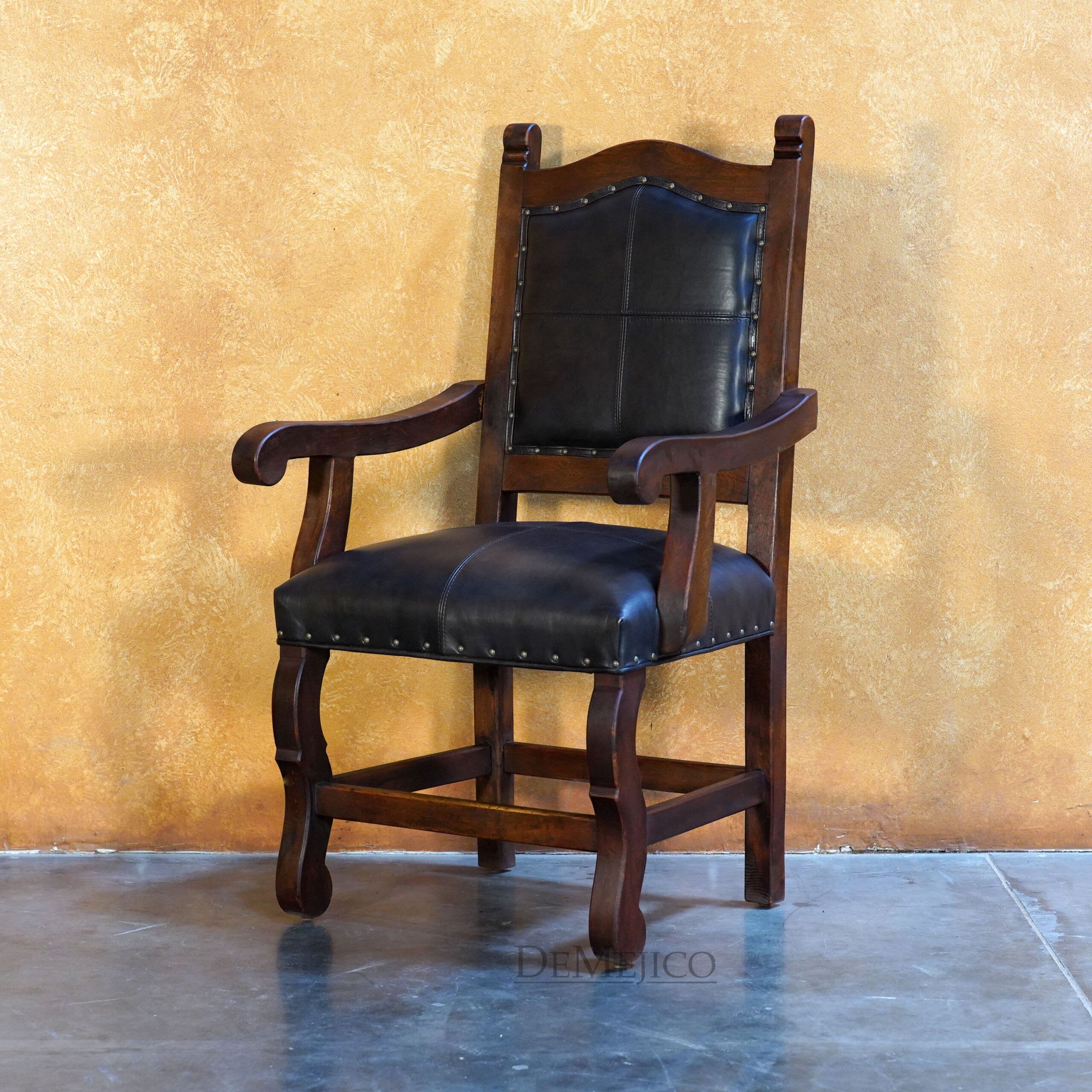 Spanish Leather Dining Chairs, Silla Santa Paula with Arms - Demejico