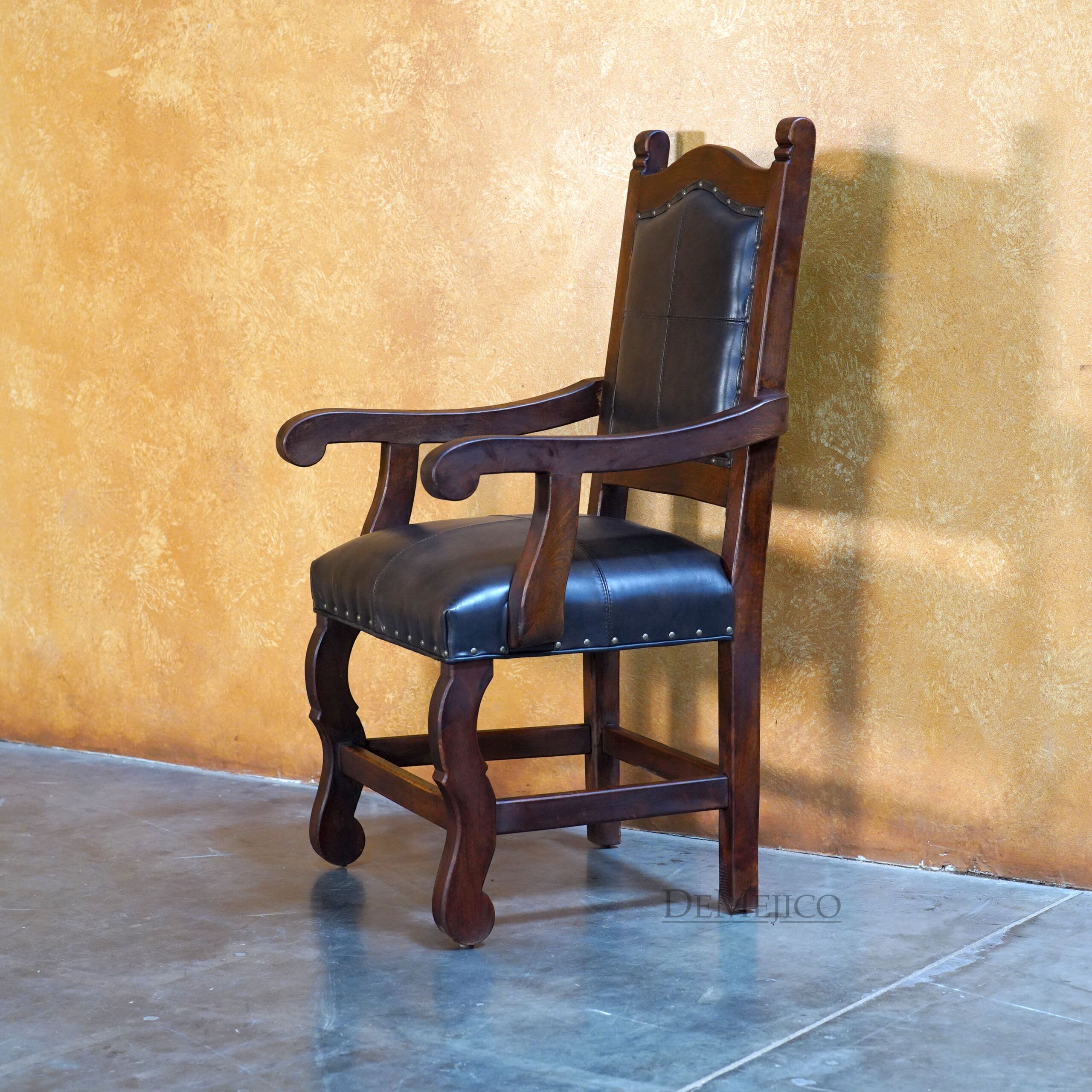 Spanish Leather Dining Chairs, Silla Santa Paula with Arms - Demejico