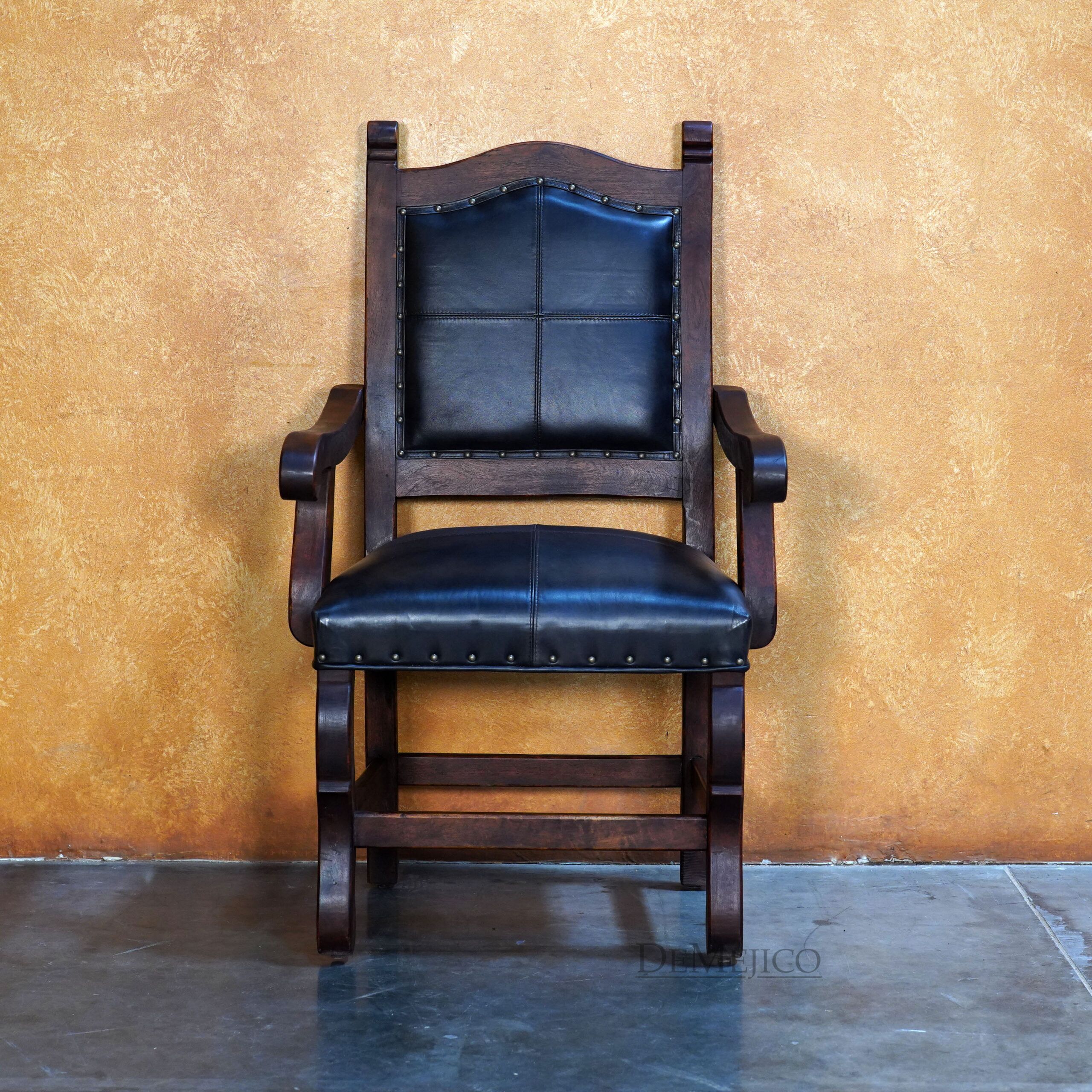 Spanish Leather Dining Chairs, Silla Santa Paula with Arms - Demejico