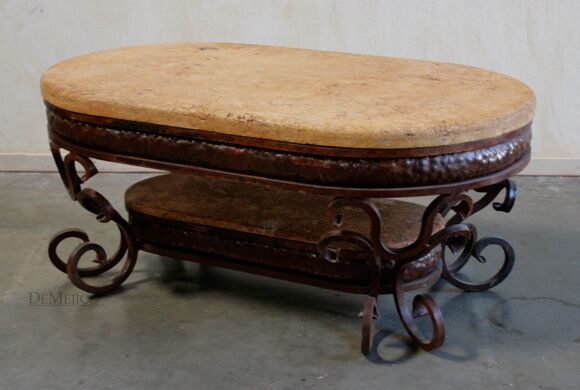 travertine and iron coffee table