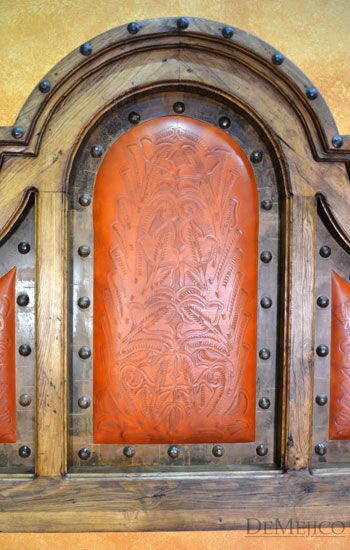 Chapital Cincel Bed, Tooled Leather Bed, Southwest Style Bed