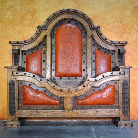 Chapital Cincel Bed, Tooled Leather Bed, Southwest Style Bed