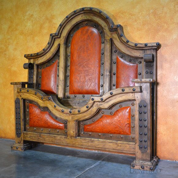 Chapital Cincel Bed, Tooled Leather Bed, Southwest Style Bed