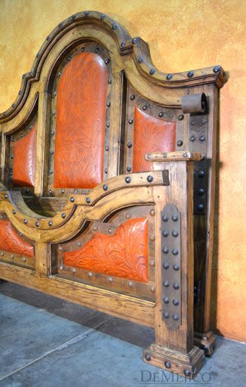Chapital Cincel Bed, Tooled Leather Bed, Southwest Style Bed
