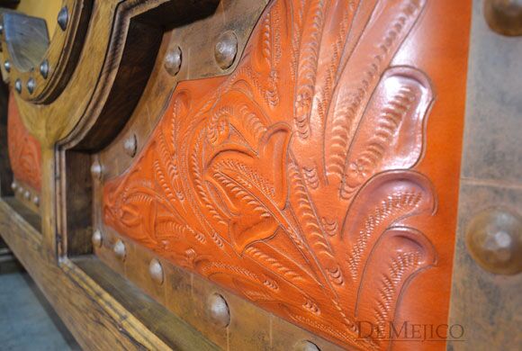 Chapital Cincel Bed, Tooled Leather Bed, Southwest Style Bed