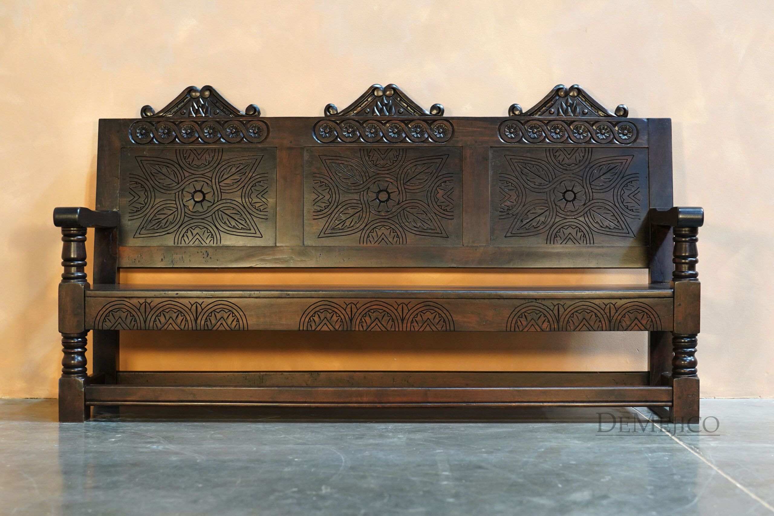 Banca Guadalupe, Spanish Bench, Spanish Colonial Chairs, Outdoor Bench, Hand Carved Bench