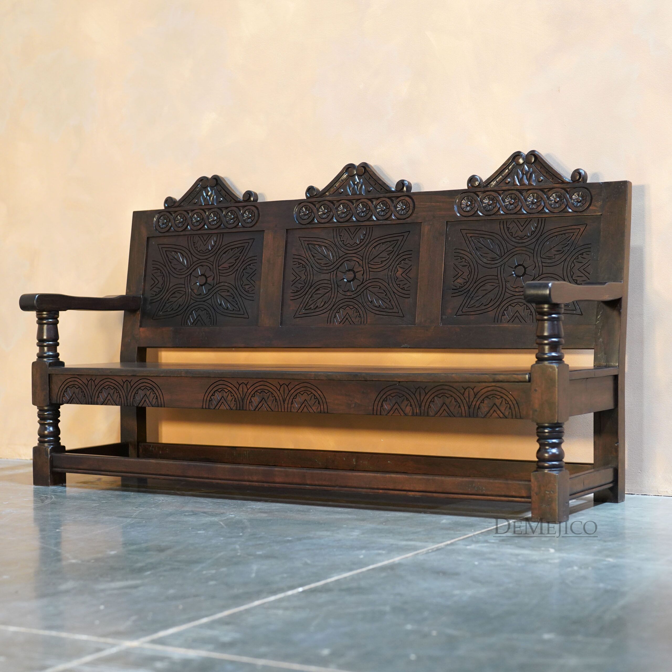 Banca Guadalupe, Spanish Bench, Spanish Colonial Chairs, Outdoor Bench, Hand Carved Bench