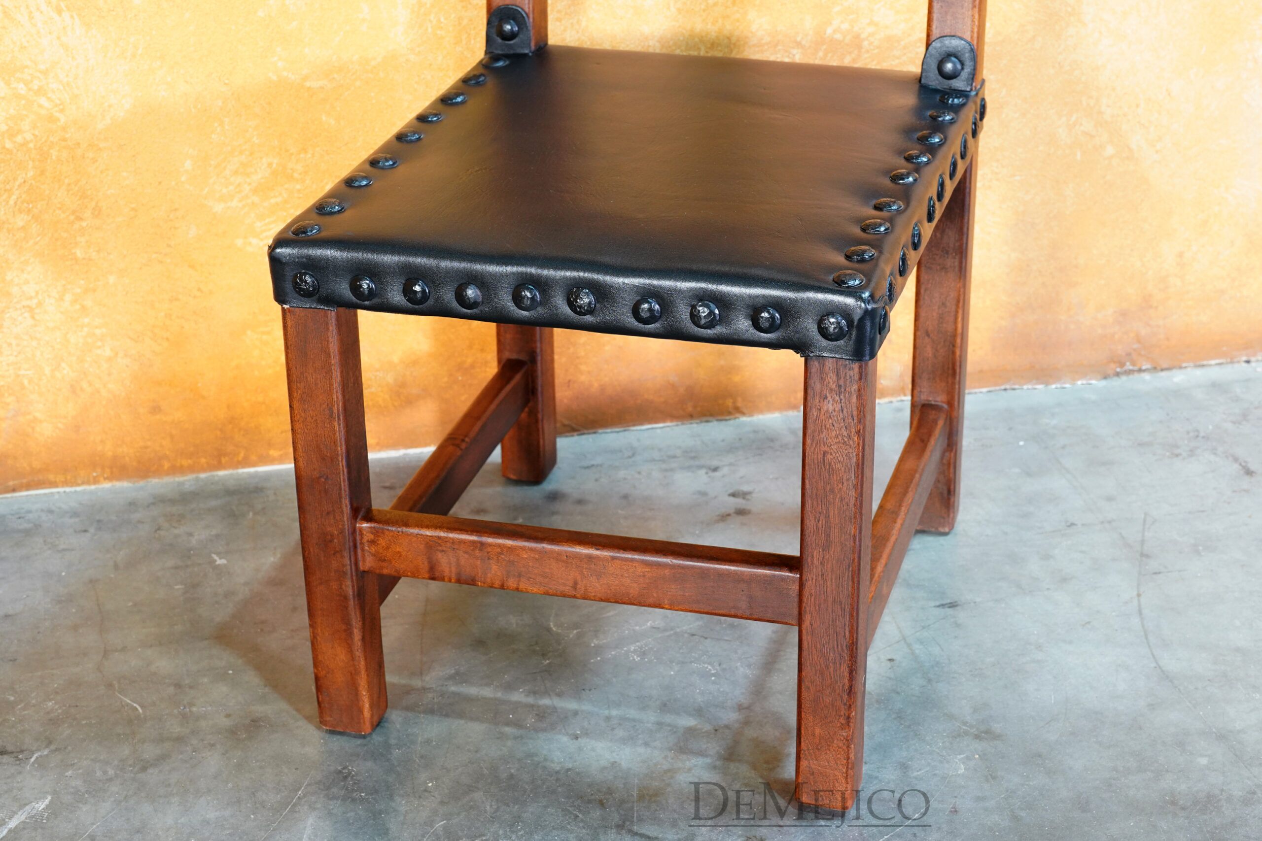 Silla Teco with Leather, Spanish Wood Ladder Chair - Demejico