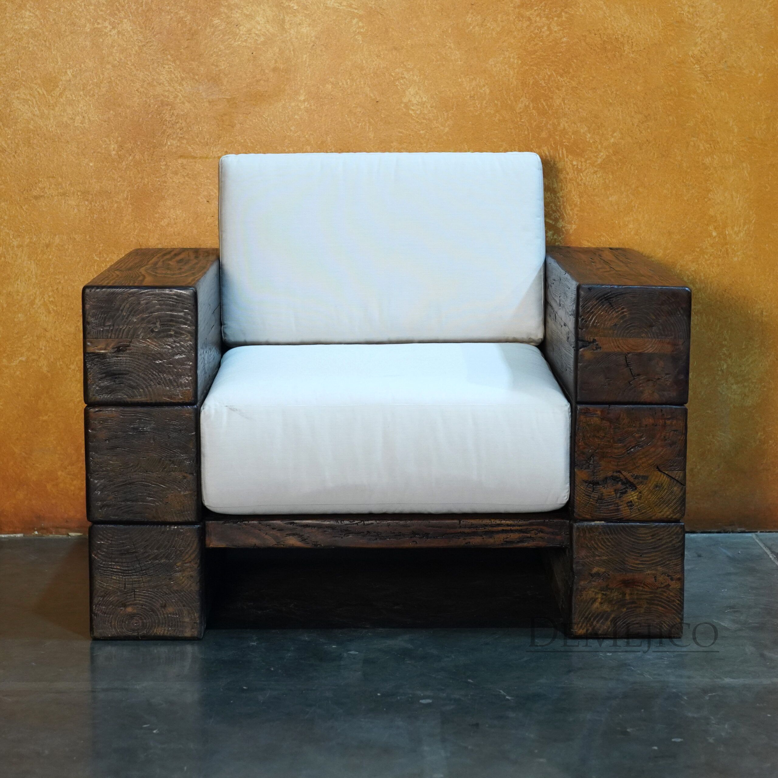 Vigas Armchair, Rustic Wood Frame Armchair - Demejico