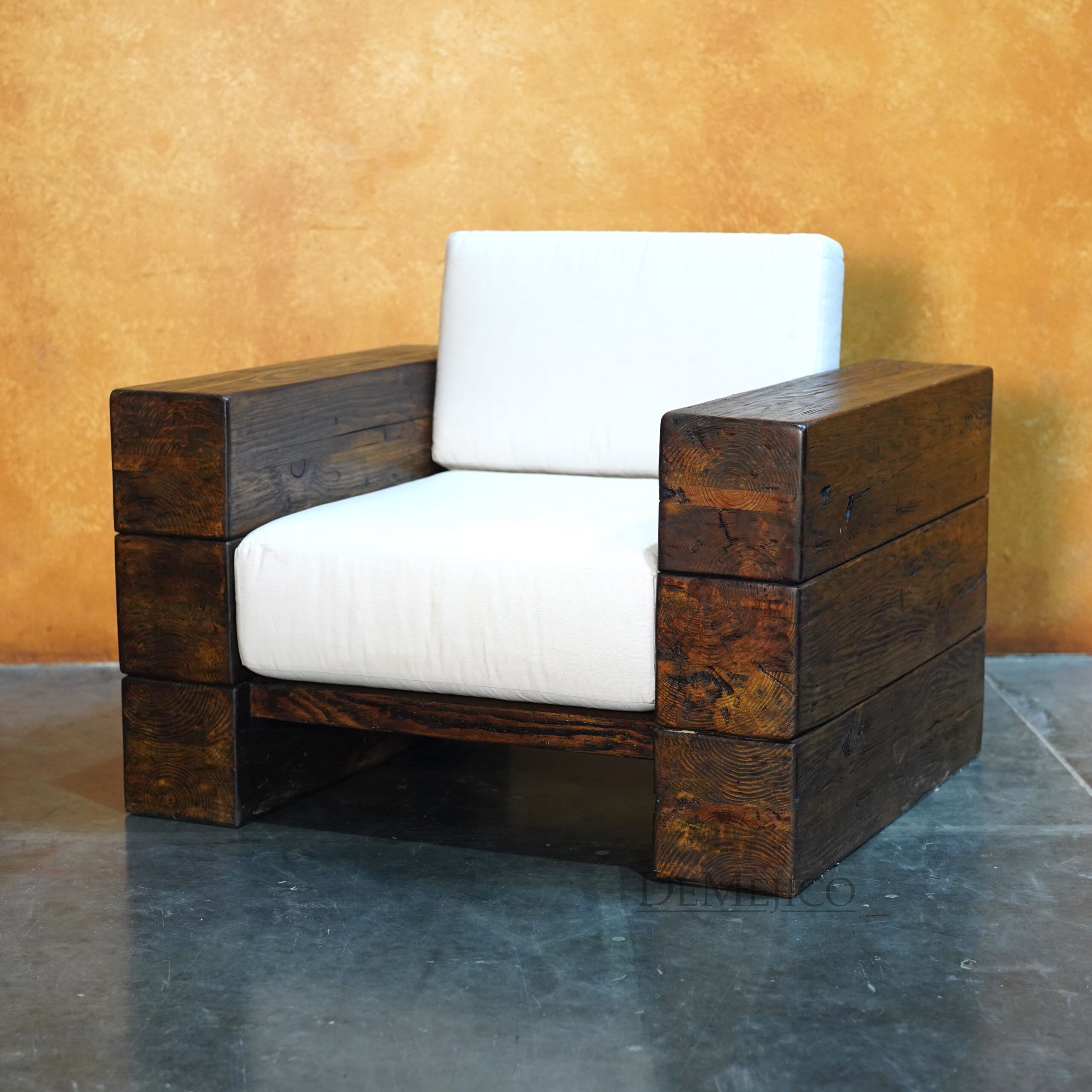 Vigas Armchair, Rustic Wood Frame Armchair - Demejico
