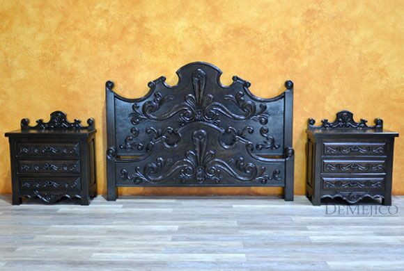 Dark Conquista Bed, Spanish Colonial Bed, Hand Carved Bed