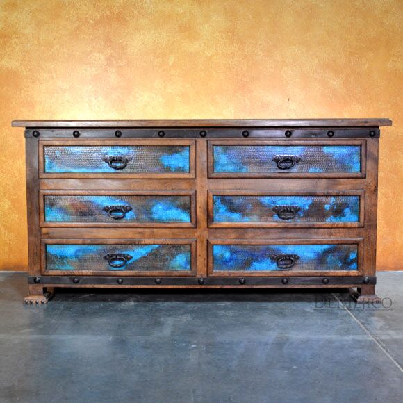 Alamo Dresser with Copper, Spanish Dresser, Copper Patina Dresser
