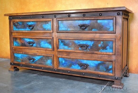 Alamo Dresser with Copper, Spanish Dresser, Copper Patina Dresser
