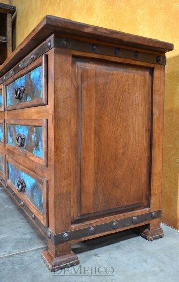 Alamo Dresser with Copper, Spanish Dresser, Copper Patina Dresser