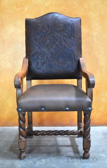 Spanish Dining Chairs, Hand Carved Spanish Chairs, Leather Chairs