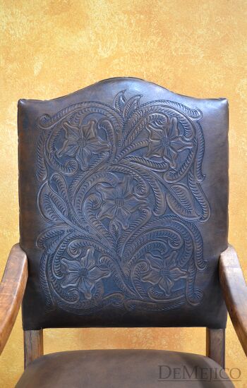 Spanish Dining Chairs, Hand Carved Spanish Chairs, Leather Chairs