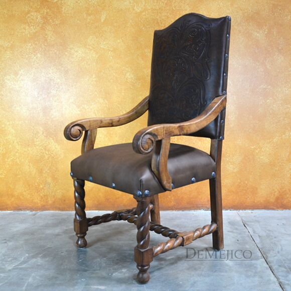 Spanish Dining Chairs, Hand Carved Spanish Chairs, Leather Chairs