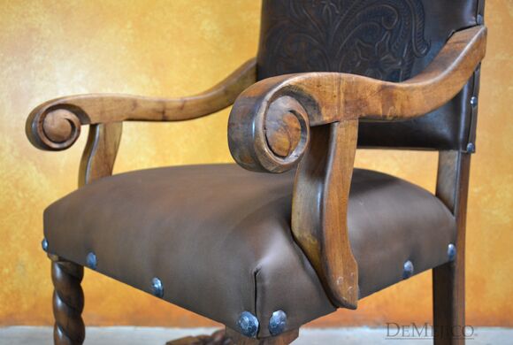Spanish Dining Chairs, Hand Carved Spanish Chairs, Leather Chairs