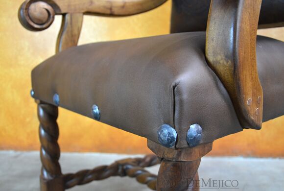 Spanish Dining Chairs, Hand Carved Spanish Chairs, Leather Chairs