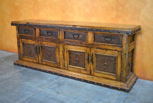 Long Antigua Buffet, Metal Buffet Table, Spanish Buffet Table
