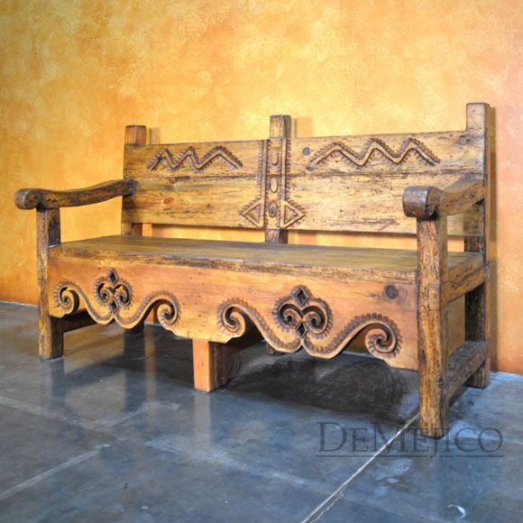 Banca Guadalajara, Spanish Colonial Bench, Spanish Carved Bench, Outdoor Patio Bench handmade by Demejico