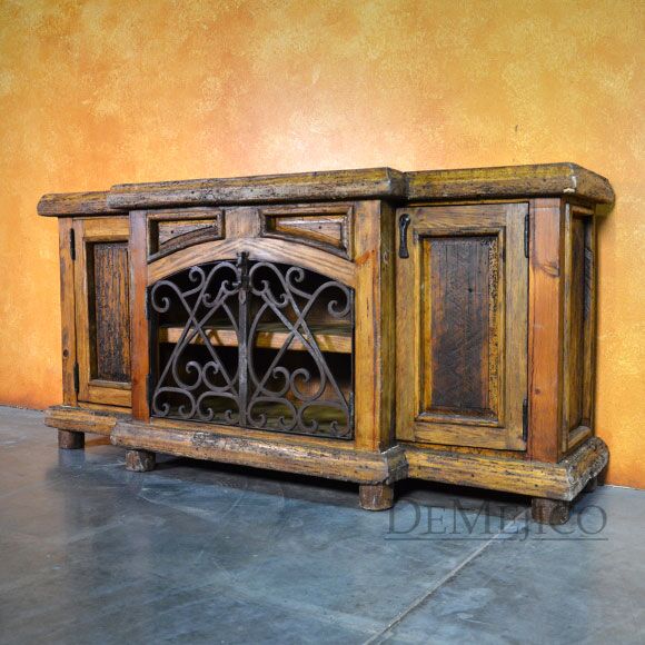 Espanola Cabinet with Iron, Old World Buffet Table