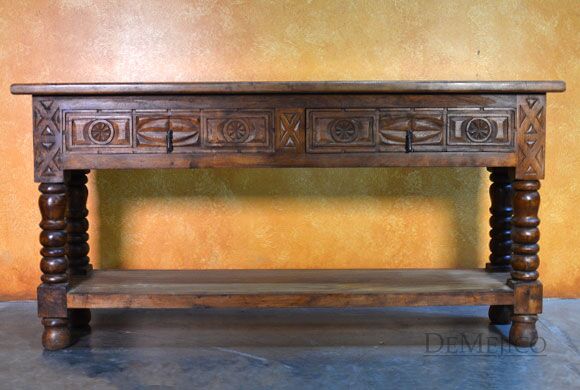 Large Indonesia Sofa Console Table, Mediterranean Carved Console