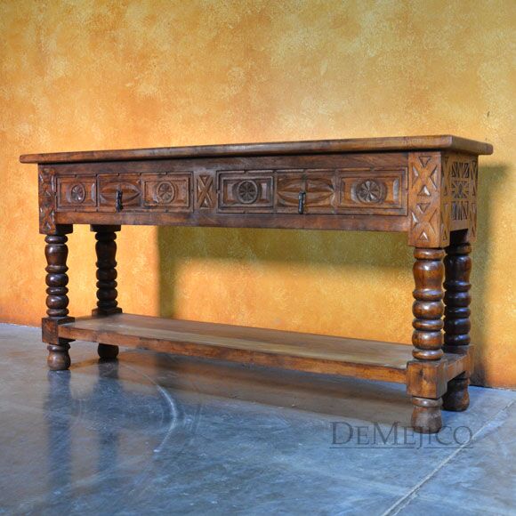 Large Indonesia Sofa Console Table, Mediterranean Carved Console