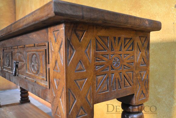 Large Indonesia Sofa Console Table, Mediterranean Carved Console