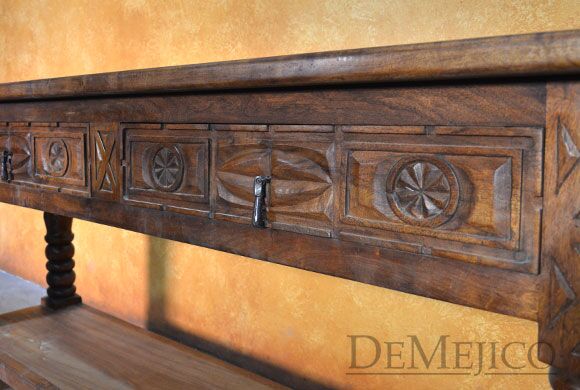 Large Indonesia Sofa Console Table, Mediterranean Carved Console