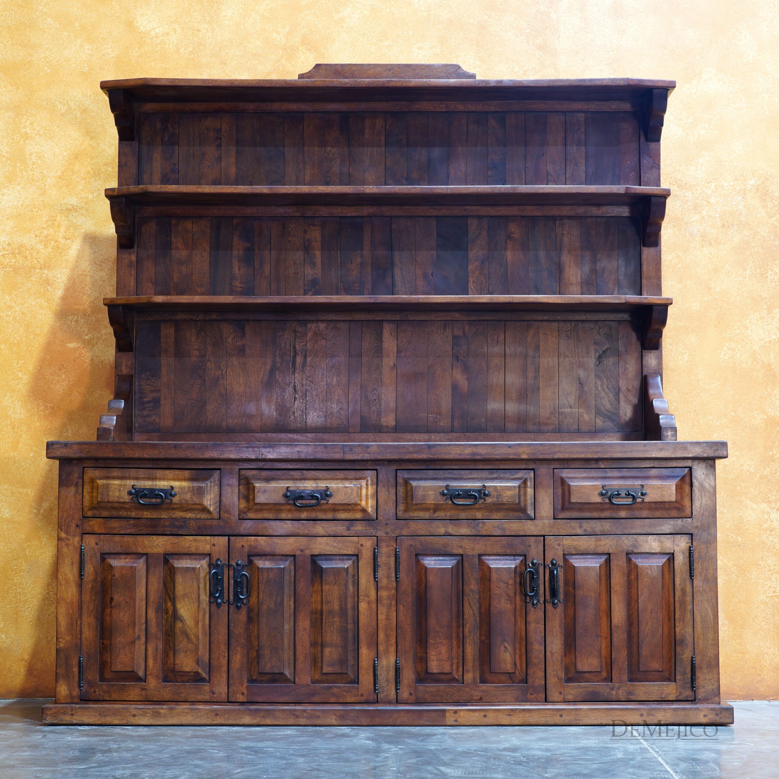 Misión Hutch handcrafted from mesquite wood featuring colonial style panelling - by DeMejico