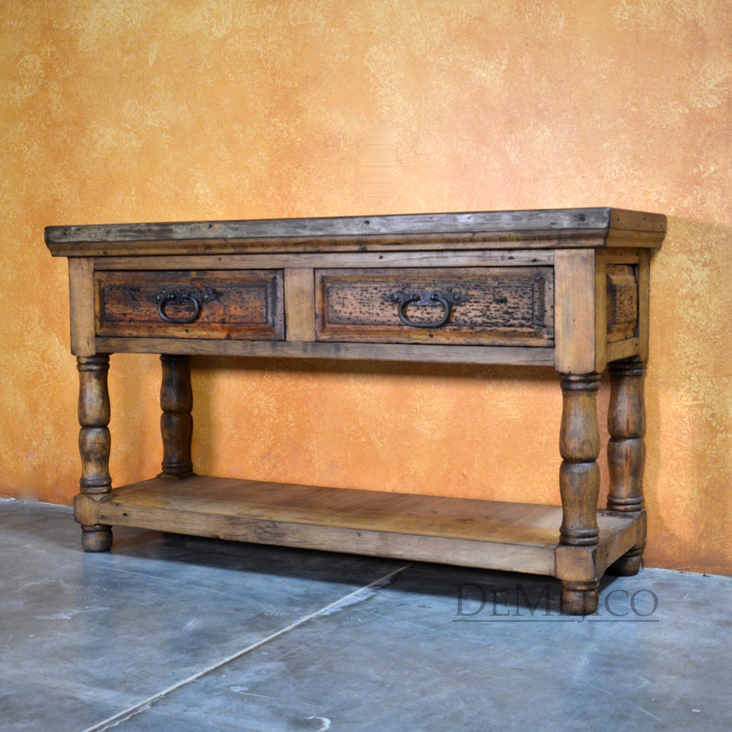 Old Wood Consola Misión, Spanish Console Table - Demejico
