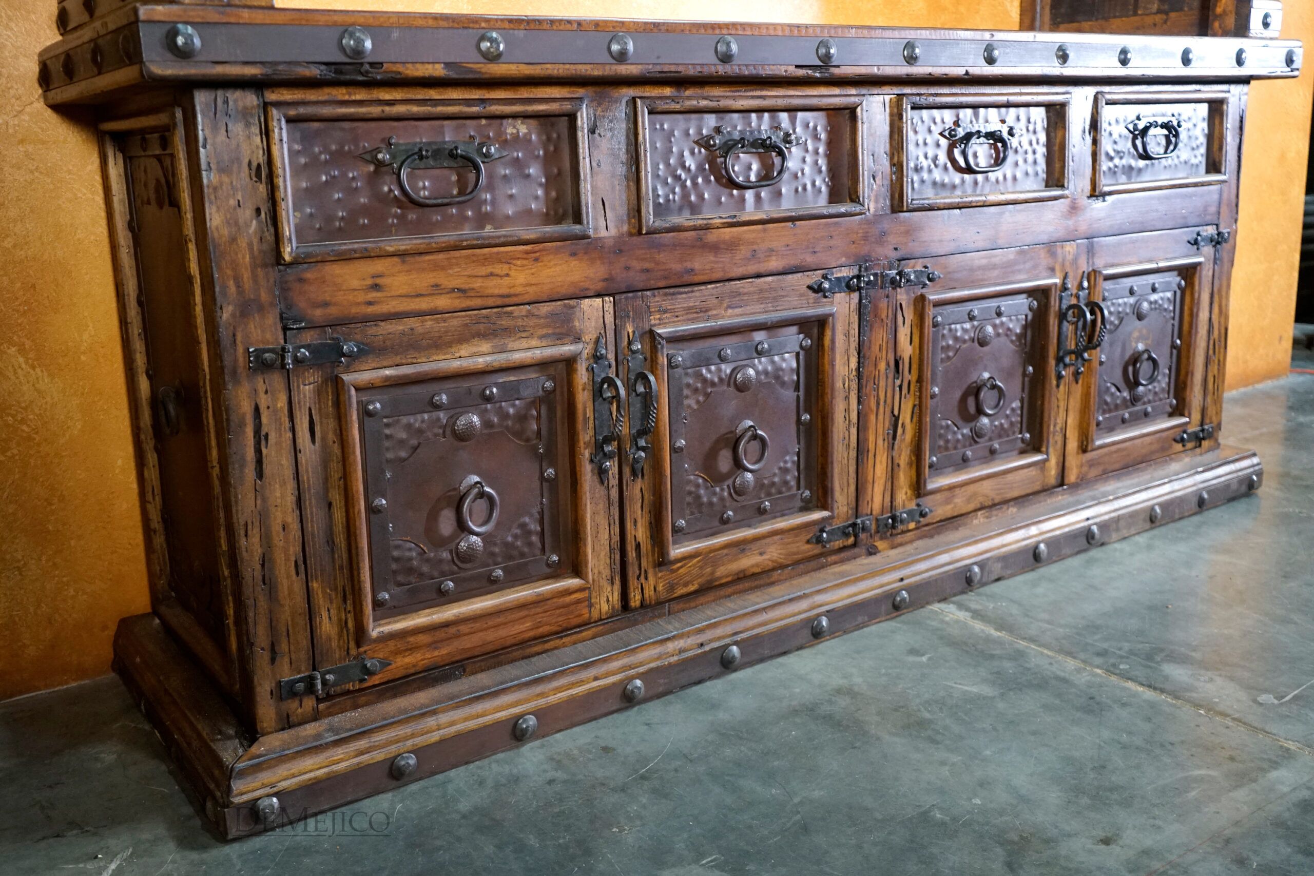 Antigua Hutch with Glass, Rustic Hutch, Rustic Spanish Style - Demejico