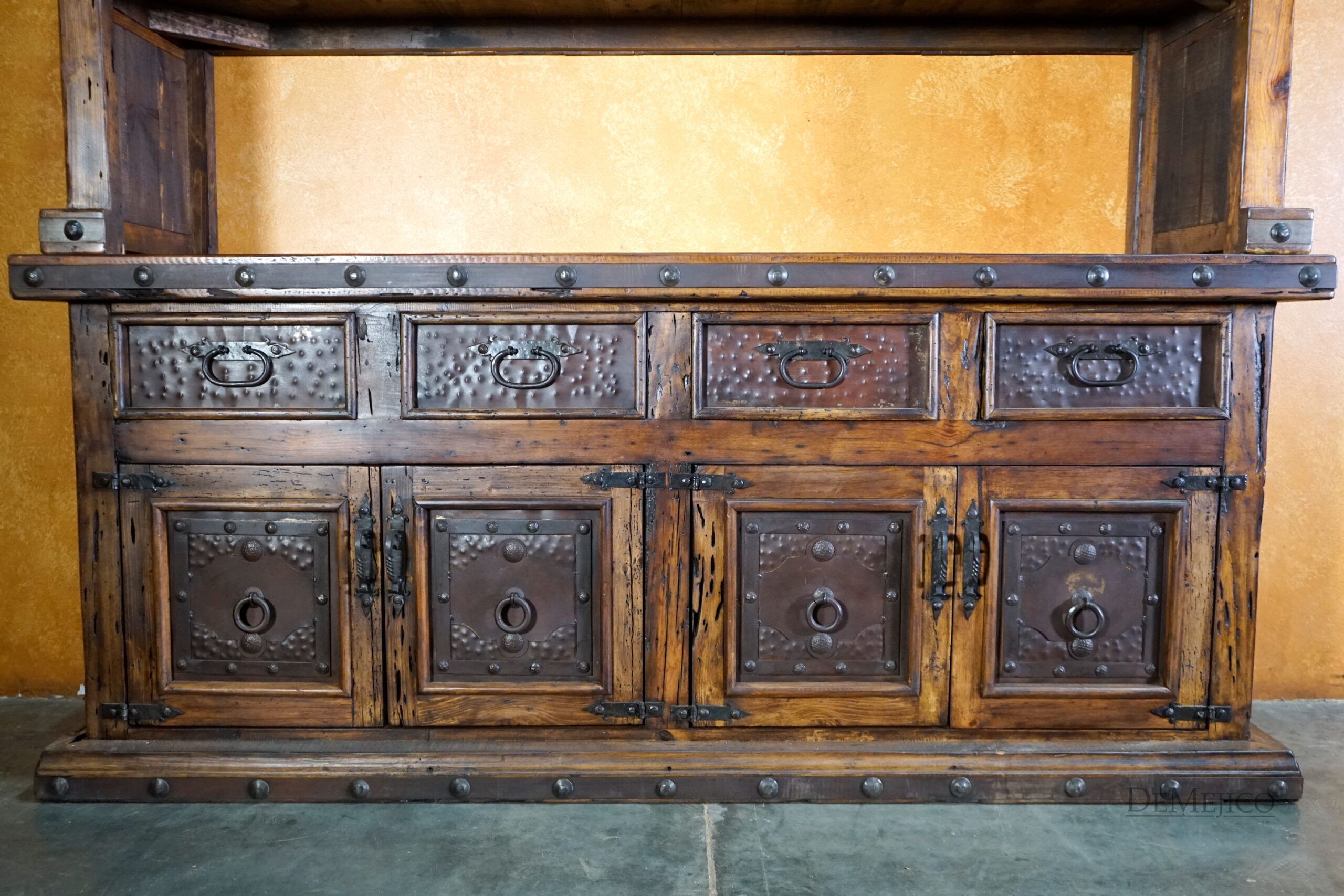 Antigua Hutch with Glass, Rustic Hutch, Rustic Spanish Style - Demejico